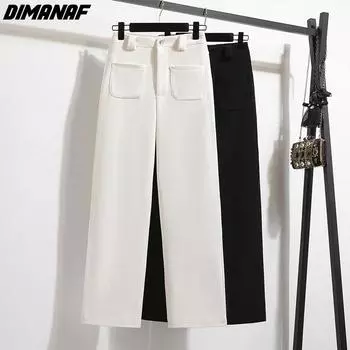 DIMANAF 2024, новинка весны, большие размеры, женские длинные брюки, вязаные брюки, свободные повседневные утепленные хлопковые черные брюки, однотонные офисные женские брюки