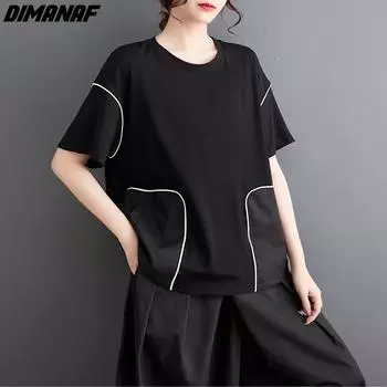 DIMANAF 2024, новинка весны, большие размеры. Блузка, рубашка с коротким рукавом, винтажная женская свободная повседневная рубашка, черные футболки, топы