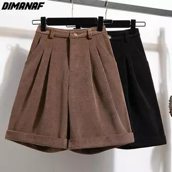 DIMANAF 2024, новинка весны, большие размеры, женские брюки, брюки, шорты, свободные винтажные вельветовые повседневные хлопковые однотонные брюки, короткие брюки