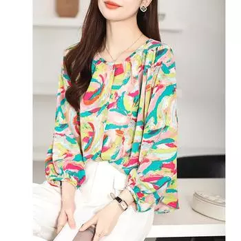 DIMANAF 2024, новинка весны, большие размеры, стильная блузка, винтажная шифоновая блузка в стиле ретро с длинным рукавом, повседневная женская свободная рубашка с цветочным принтом