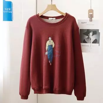 DIMANAF 2024, новинка весны, большие размеры, женские свободные повседневные красные топы с длинными рукавами и принтом, базовые красные топы с круглым вырезом, футболка, новый пуловер