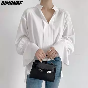 DIMANAF 2024, новинка весны и лета, шифоновая однотонная свободная рубашка с длинными рукавами больших размеров, женская блузка нестандартной формы, модная