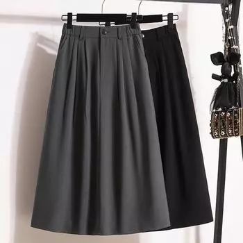 DIMANAF 2024, новинка весны и лета, женские юбки больших размеров, свободные эластичные талии, модные однотонные плиссированные длинные юбки трапециевидной формы, 2024 L чёрный