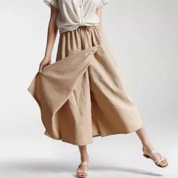 DIMANAF 2024, новинка весны и лета, женские хлопковые льняные брюки, свободные широкие брюки, синие повседневные однотонные брюки L