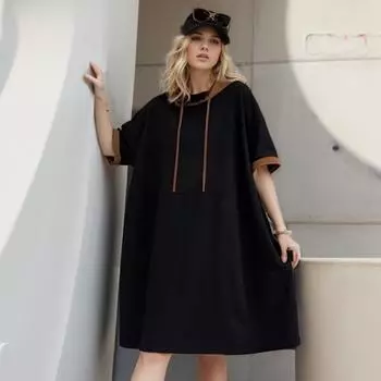 DIMANAF 2024 Новое хлопковое платье больших размеров, летняя женская шляпа с короткими рукавами, свободная базовая новинка с круглым вырезом и принтом, большой размер 2XL