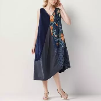 DIMANAF 2024 Новое льняное платье больших размеров, летние женские платья без рукавов, свободные клетчатые узоры с круглым вырезом и принтом, базовый новый большой размер