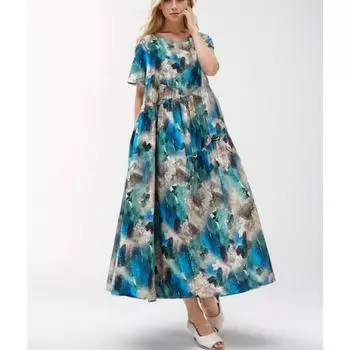 DIMANAF 2024 Новое льняное платье больших размеров, летнее женское платье с длинным рукавом и v-образным вырезом, свободное клетчатое платье с принтом, базовое новое, большой размер