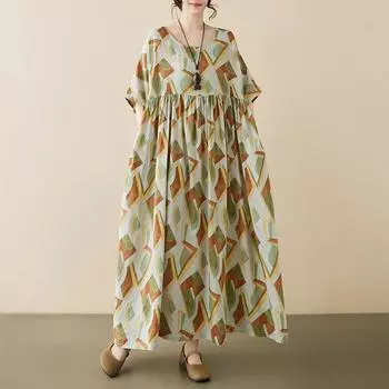 DIMANAF 2024, новое летнее длинное платье больших размеров, пляжное женское платье с круглым вырезом и цветочным принтом, праздничные модные повседневные свободные женские платья 676