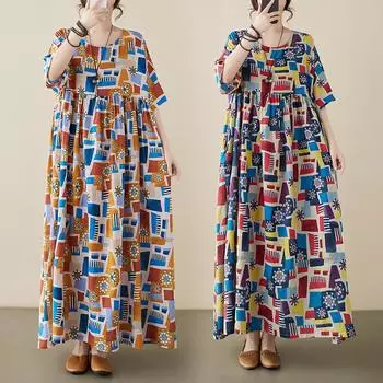DIMANAF 2024, новое летнее длинное платье больших размеров, пляжное женское платье с круглым вырезом и цветочным принтом, праздничные модные повседневные свободные женские платья 672
