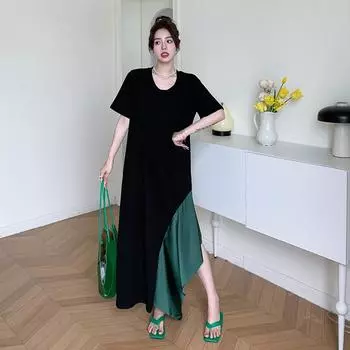 Dimanaf 2024 Новое платье больших размеров, летнее женское свободное пляжное платье с коротким рукавом, базовое хлопковое повседневное платье-футболка