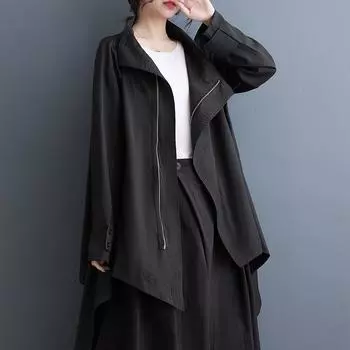 Dimanaf 2024 Новые Большие Размеры Осень Зима Новые Куртки Свободные Длинные Рукава Повседневный Тренч Большой Размер Пальто Черный one size чёрный