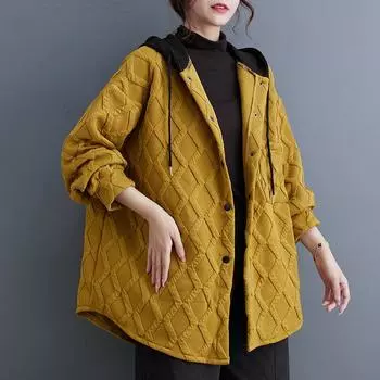 DIMANAF 2024 Новые Большие Размеры Осень Зима Новые Куртки Свободные Длинные Рукава Повседневные Толстовки Большие Размеры Пальто На Пуговицах One Size жёлтый