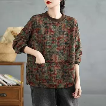 DIMANAF 2024 Новые Большие Размеры Женские Повседневные Свободные Осенние Базовые Топы С Длинным Рукавом Футболка Новый Пуловер 2XL коричневый