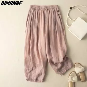 DIMANAF 2024 новые летние длинные брюки больших размеров женские хлопковые повседневные шаровары винтажные однотонные свободные брюки широкие брюки