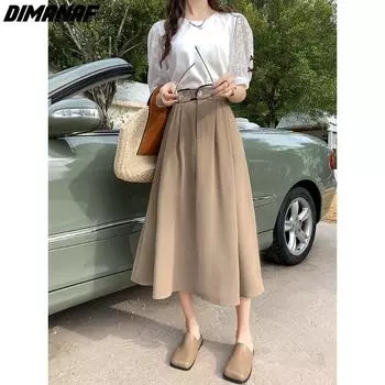 Dimanaf 2024 новые летние длинные женские юбки больших размеров с эластичной резинкой на талии, женские элегантные юбки с высокой талией черного цвета