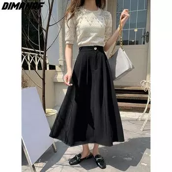 DIMANAF 2024 новые летние длинные женские юбки больших размеров с эластичной резинкой на талии, женские элегантные юбки с высокой талией, плиссированные