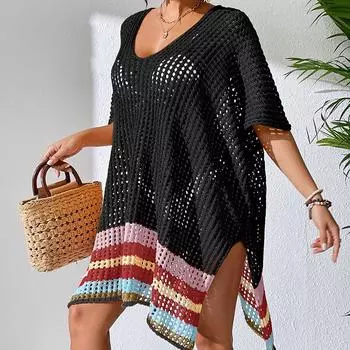 DIMANAF 2024 новые летние вязаные топы с v-образным вырезом больших размеров, свободные женские рубашки, повседневные базовые футболки с короткими рукавами, открытые футболки