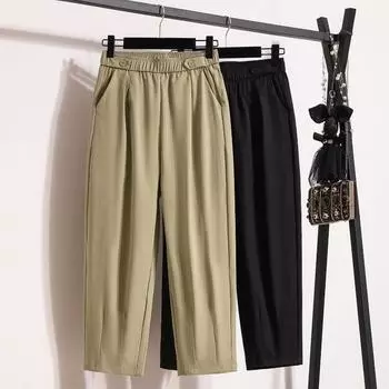 Dimanaf 2024 новые летние женские базовые хлопковые брюки больших размеров, свободные шаровары, повседневные однотонные большие размеры