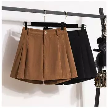 DIMANAF 2024 Новые Весенние Женские Брюки Большие Размеры Брюки Шорты Свободные Винтажные Вельветовые Повседневные Однотонные Брюки С Высокой Талией Короткие Брюки M чёрный