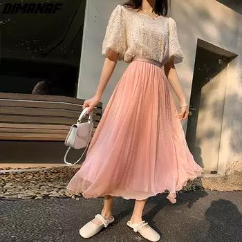 DIMANAF 2024 новые летние женские длинные юбки больших размеров, свободные эластичные талии, модные женские элегантные стильные кружевные юбки больших размеров