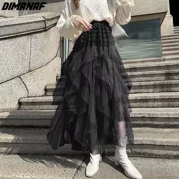 DIMANAF 2024 новые летние женские длинные юбки больших размеров, свободные эластичные талии, модные женские элегантные кружевные юбки нестандартной формы