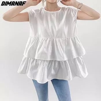 DIMANAF 2024 новые летние женские футболки большого размера, повседневная рубашка без рукавов, повседневные базовые белые топы, свободная однотонная футболка