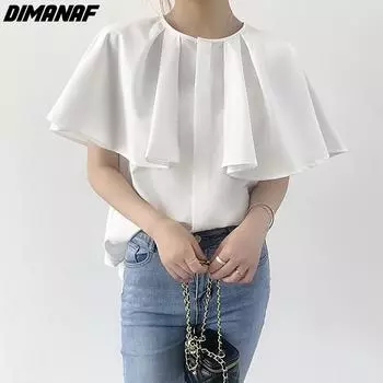 DIMANAF 2024 новые летние женские футболки большого размера, повседневная рубашка с коротким рукавом, повседневные базовые белые топы, свободная однотонная футболка