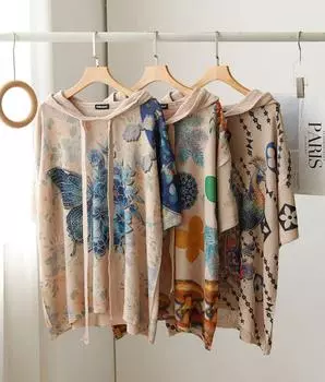 DIMANAF 2024 новые летние женские футболки Летний стиль трикотажные рубашки с короткими рукавами и принтом стразы с капюшоном и цветочным принтом футболки свободные