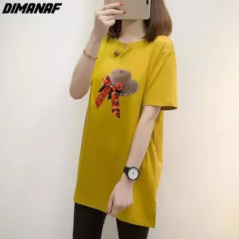 DIMANAF 2024 новые летние женские футболки, свободная повседневная хлопковая рубашка большого размера, топы с короткими рукавами, повседневная футболка с круглым вырезом