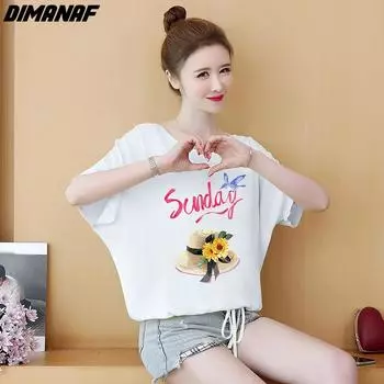 DIMANAF 2024 новые летние женские футболки свободные повседневные рубашки больших размеров с короткими рукавами повседневные базовые топы футболка с круглым вырезом и цветочным принтом