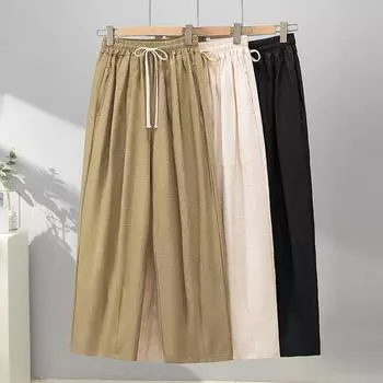 DIMANAF 2024 новые летние женские хлопковые брюки больших размеров, повседневные брюки, свободные льняные широкие брюки, однотонные