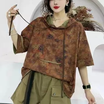 DIMANAF 2024 Новые летние женские толстовки и толстовки больших размеров с короткими рукавами и карманами в стиле пэчворк, свободные желтые базовые топы с круглым вырезом, футболка, новинка 07