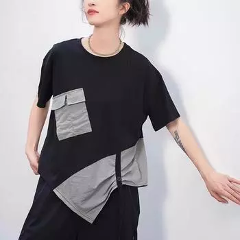 DIMANAF 2024 Новые летние женские толстовки и свитшоты больших размеров с короткими рукавами в стиле пэчворк, свободные белые базовые топы с круглым вырезом, футболка, новинка One Size белый