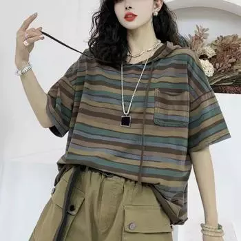 DIMANAF 2024 Новые летние женские толстовки и толстовки больших размеров с короткими рукавами и карманами в стиле пэчворк, свободные желтые базовые топы с круглым вырезом, футболка, новинка 8906