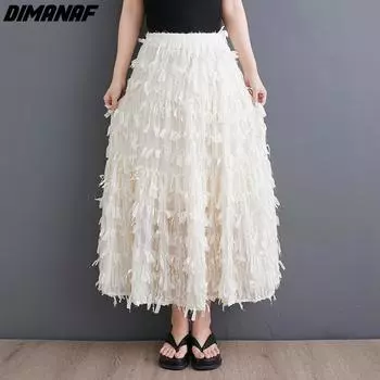 DIMANAF 2024 новые летние женские юбки больших размеров, свободные черные модные элегантные длинные юбки с эластичной резинкой на талии