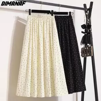 DIMANAF 2024 новые летние женские юбки больших размеров, свободные эластичные талии, большие размеры, в горошек, модные женские элегантные длинные юбки