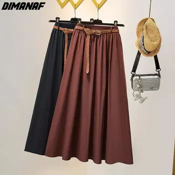 DIMANAF 2024 новые летние женские юбки больших размеров, свободные эластичные талии, женские элегантные длинные плиссированные юбки, однотонные