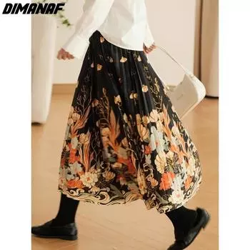DIMANAF 2024 новые летние женские юбки больших размеров, свободные эластичные талии, винтажные элегантные женские плиссированные длинные юбки с цветочным принтом