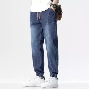 DIMANAF 2024 Новые мужские весенние джинсы больших размеров, повседневные модные шаровары, винтажные свободные брюки с высокой талией, базовый стиль, эластичные брюки, длинные брюки