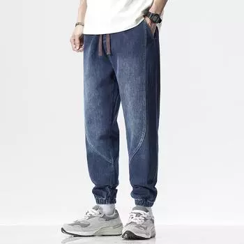 DIMANAF 2024 Новые мужские весенние джинсы больших размеров, повседневные модные шаровары, винтажные свободные брюки с высокой талией, базовый стиль, эластичные стильные брюки, длинные брюки