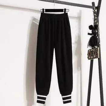 DIMANAF 2024 Новые осенне-зимние женские брюки больших размеров, мягкие свободные повседневные хлопковые длинные брюки, однотонные шаровары 5XL M чёрный