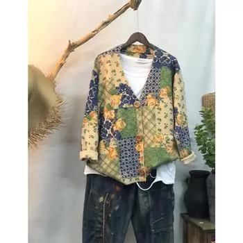 Dimanaf 2024 Новые осенние свитера больших размеров, кардиганы, большие размеры, женские узоры, цветочные мультяшные принты, свитера, вязаные свободные свитера 04