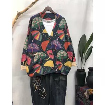 Dimanaf 2024 Новые осенние свитера больших размеров, кардиганы, большие размеры, женские узоры, цветочные мультяшные принты, свитера, вязаные свободные свитера 14