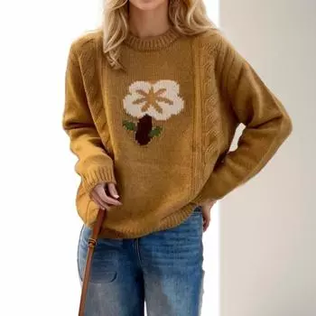 DIMANAF 2024 новые осенние свитера, пуловеры больших размеров, женские свитера с цветочным принтом, вязаный свободный свитер