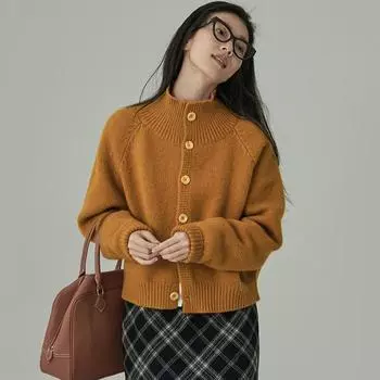 DIMANAF 2024 Новые осенние свитера Пуловеры Женские пуговицы Короткие свитера Вязание Свободный свитер One Size оранжевый