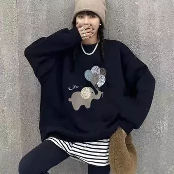 DIMANAF 2024 Новые осенние женские толстовки и свитшоты с длинным рукавом, свободные, с принтом из мультфильмов, с круглым вырезом, базовые топы, футболки, новые пуловеры