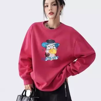 DIMANAF 2024 Новые осенние женские толстовки и свитшоты с длинным рукавом, свободные, с принтом в виде мультфильмов, с круглым вырезом, базовые топы, новый пуловер