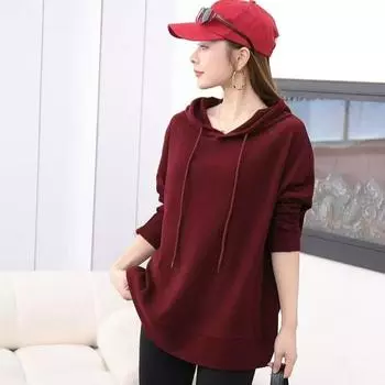 DIMANAF 2024 Новые толстовки и свитшоты Футболка с изображением летучей мыши Эластичная женская шляпа Свободные повседневные базовые топы с круглым вырезом на осень Новый пуловер One size красный