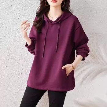 DIMANAF 2024 новые весенние женские толстовки больших размеров с длинным рукавом фиолетового цвета. Карманы Свободные повседневные однотонные футболки с базовым дизайном Новый пуловер
