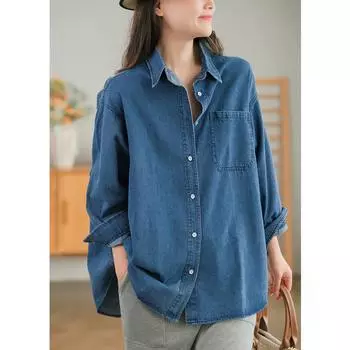 Dimanaf 2024 Новые женские куртки больших размеров, пальто, осень-зима, повседневные, джинсовые, синие, черные, винтажная верхняя одежда с длинным рукавом, свободные, на пуговицах